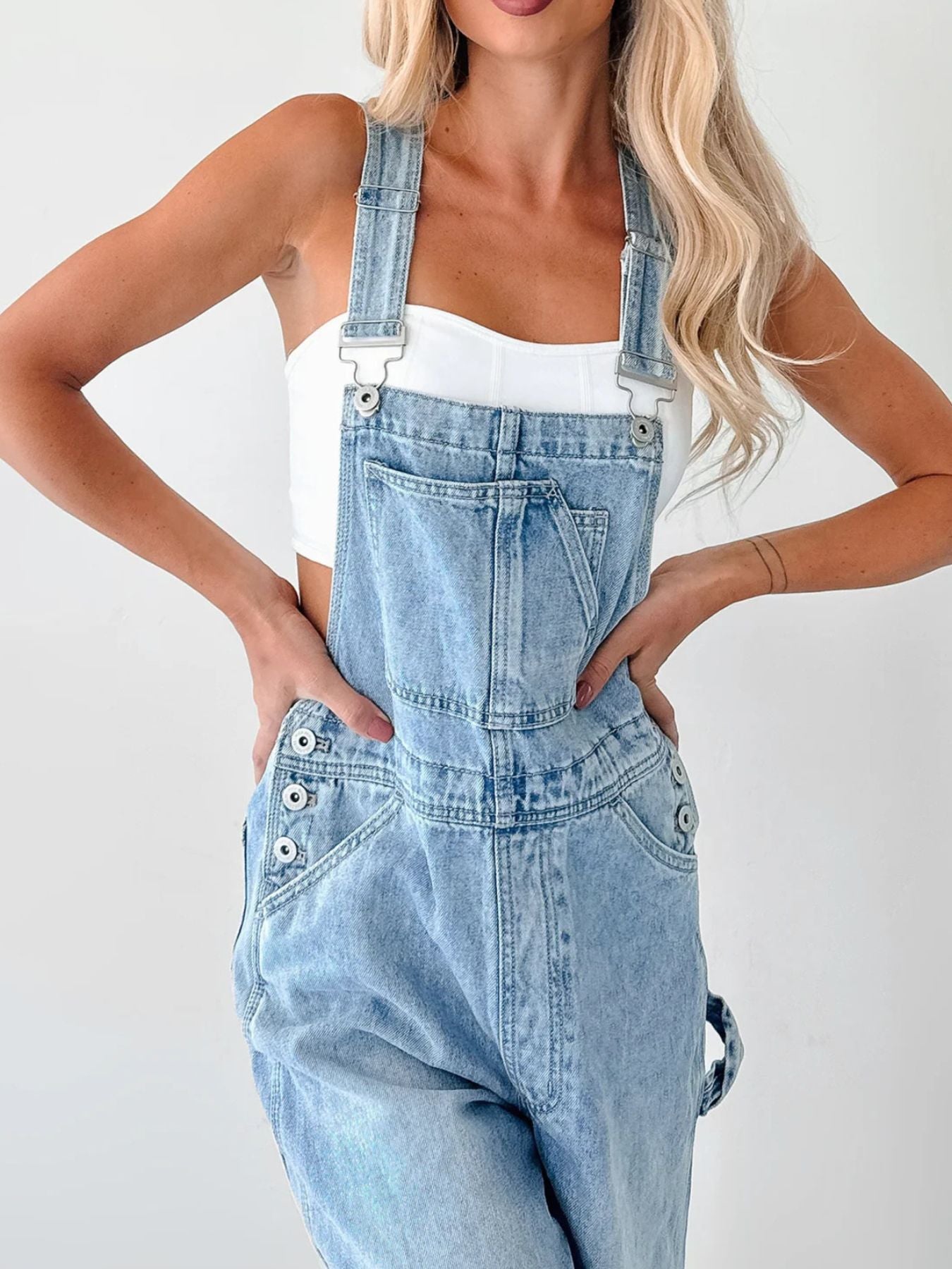 Wide Strap Relaxed Fit Denim Overalls