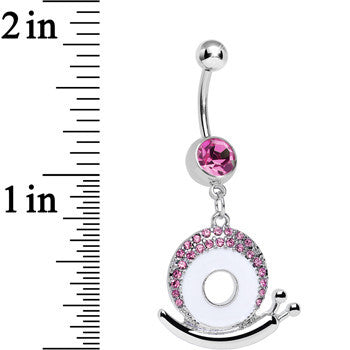 BodyCandy Pink Gem Pink Shell Tale of a Snail Dangle Belly Ring — detail close-up