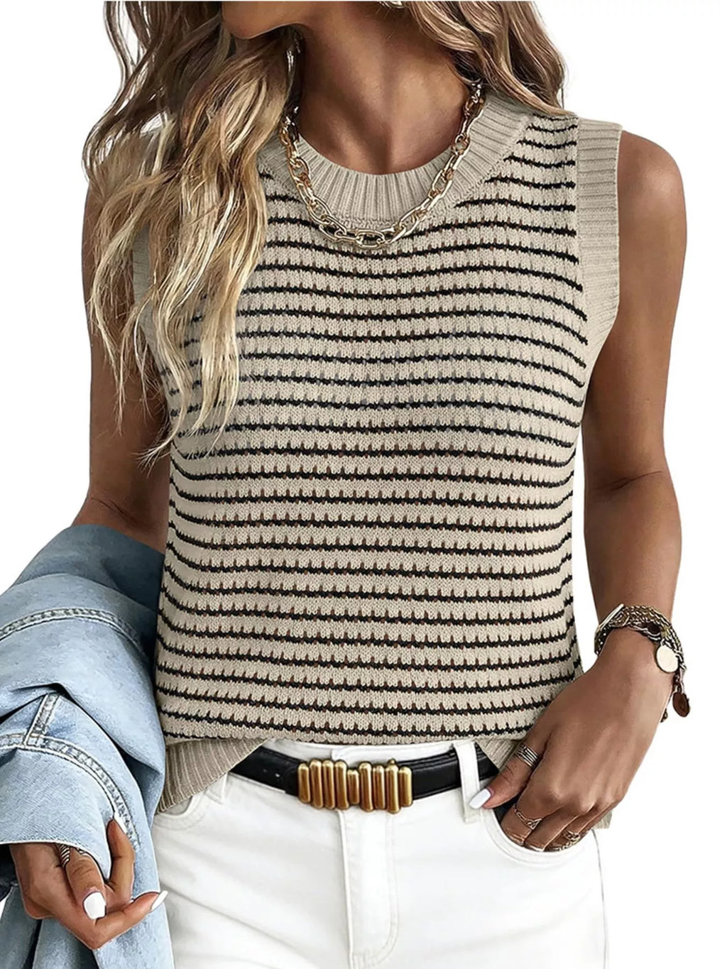 Striped Knit Sweater Vest