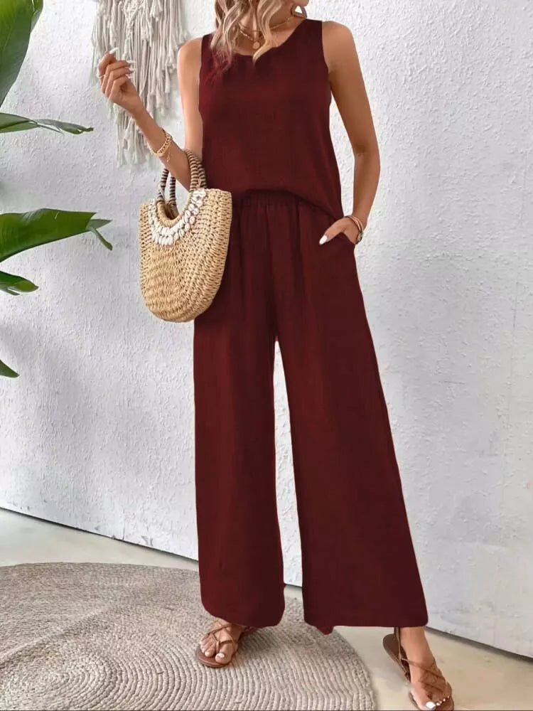 Round Neck Tank and Pants Set