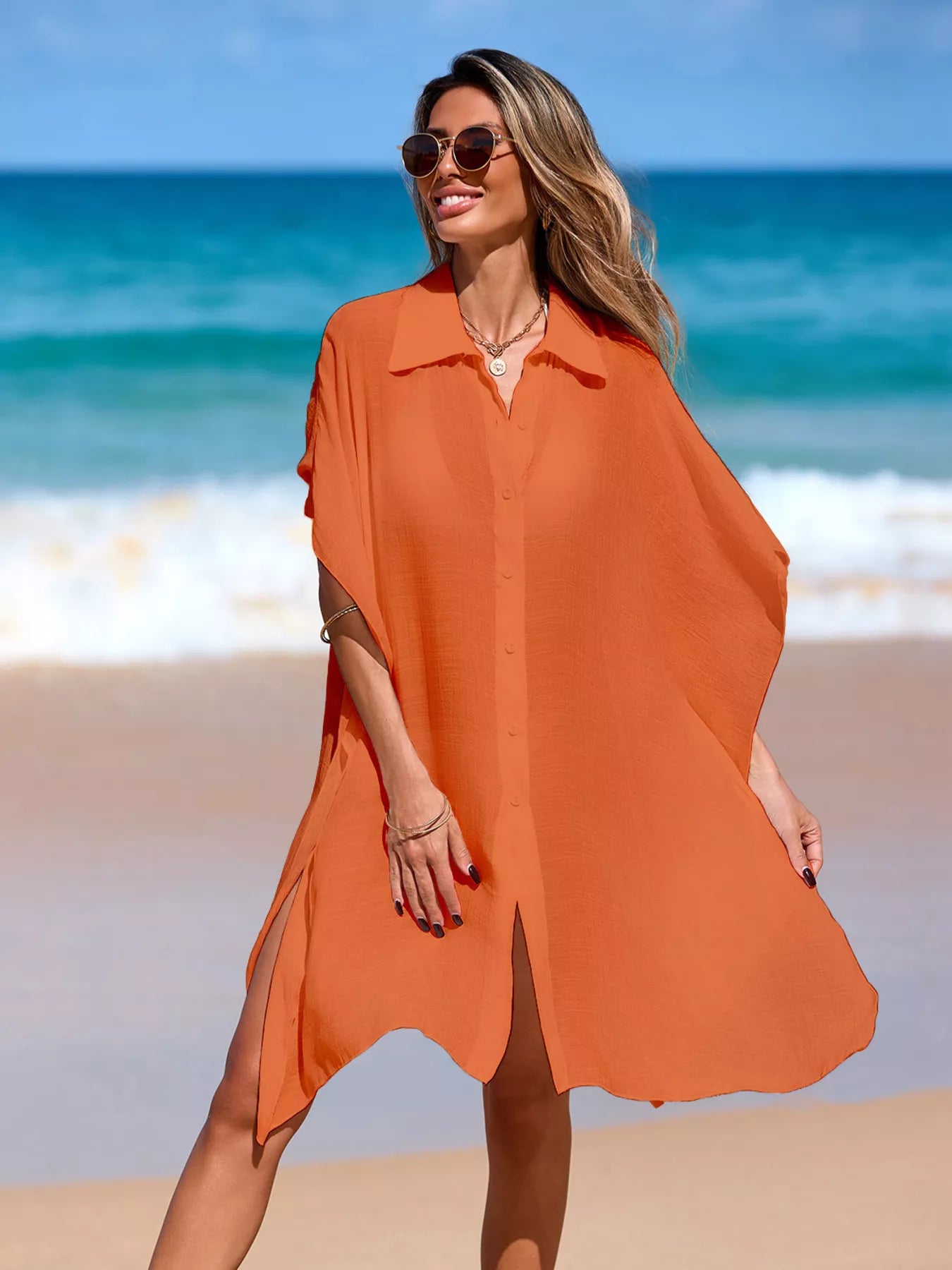 Relaxed Fit Button Up Cover-Up Dress