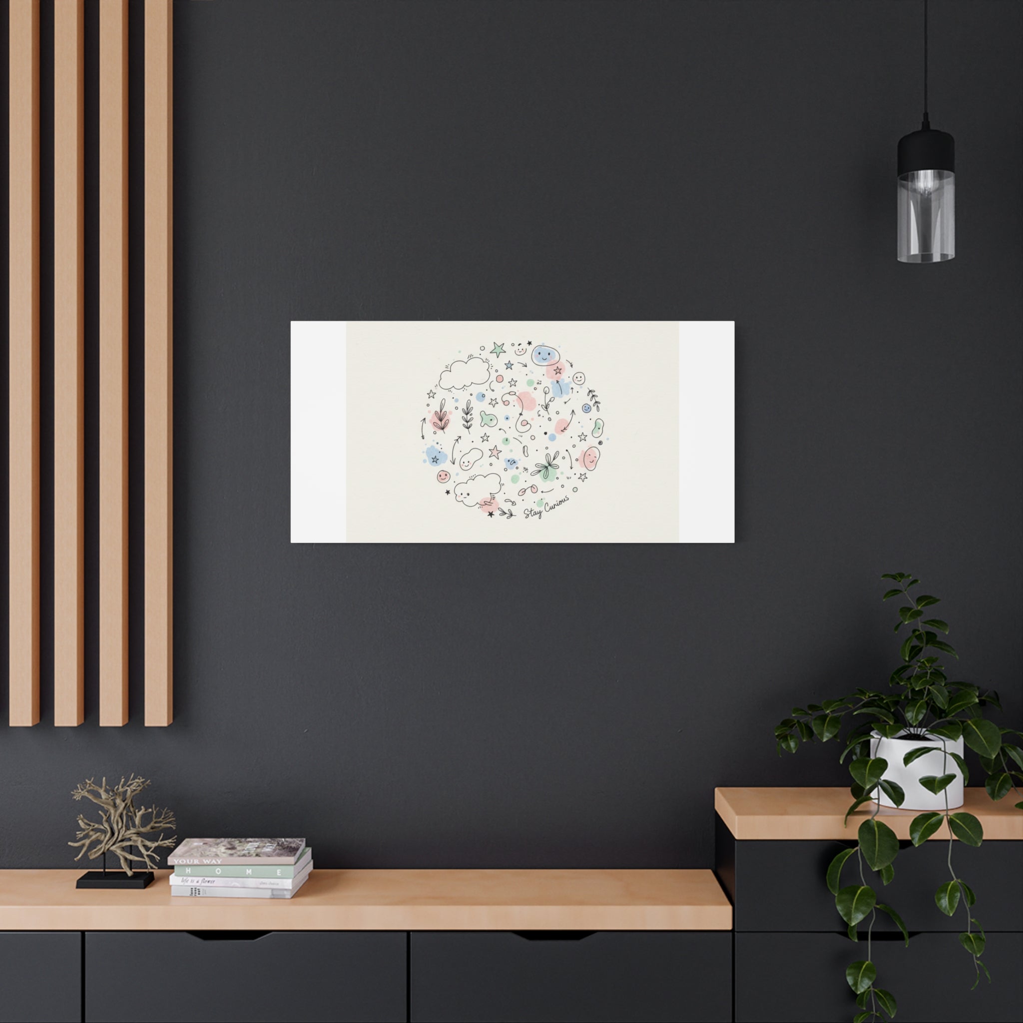 Doodle Circle Line Drawing Matte Canvas, Hand-Drawn Sketch Art