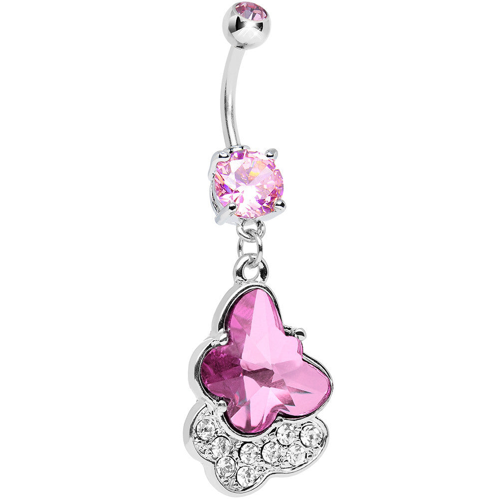 BodyCandy Pink Cubic Zirconia Double Layered Butterfly Dangle Belly Ring — main product shot