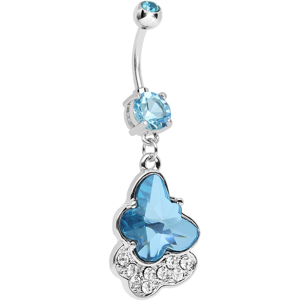 BodyCandy Aqua Cubic Zirconia Double Layered Butterfly Dangle Belly Ring — main product shot