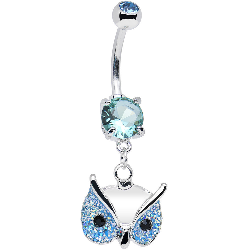 BodyCandy Aqua Gem Glitter Mask Owl Head Dangle Belly Ring — main product shot