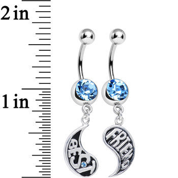 BodyCandy Aqua Gem Rainy Day Best Friend Raindrop Dangle Belly Ring Set — detail close-up