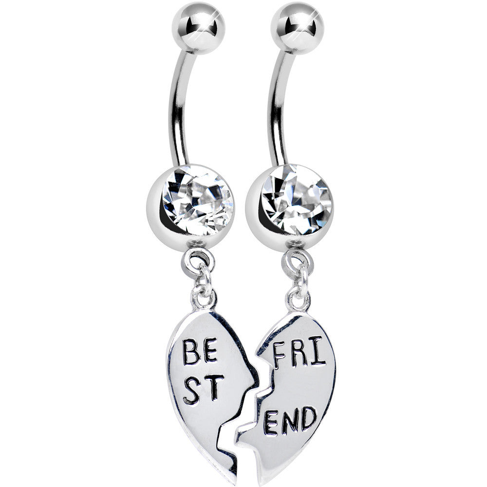BodyCandy Clear Gem Shared Heart Best Friend Heart Dangle Belly Ring Set — main product shot