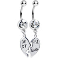 BodyCandy Clear Gem Shared Heart Best Friend Heart Dangle Belly Ring Set — main product shot