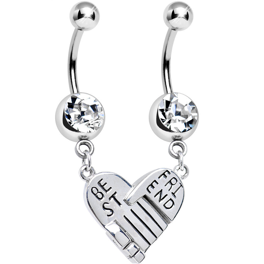 BodyCandy Clear Gem Holding Hands Best Friend Heart Dangle Belly Ring Set — main product shot