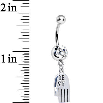 BodyCandy Clear Gem Holding Hands Best Friend Heart Dangle Belly Ring Set — lifestyle context