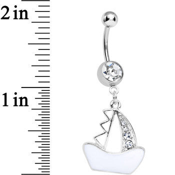 BodyCandy Clear Gem Mediterranean Sailboat Dangle Belly Ring — detail close-up