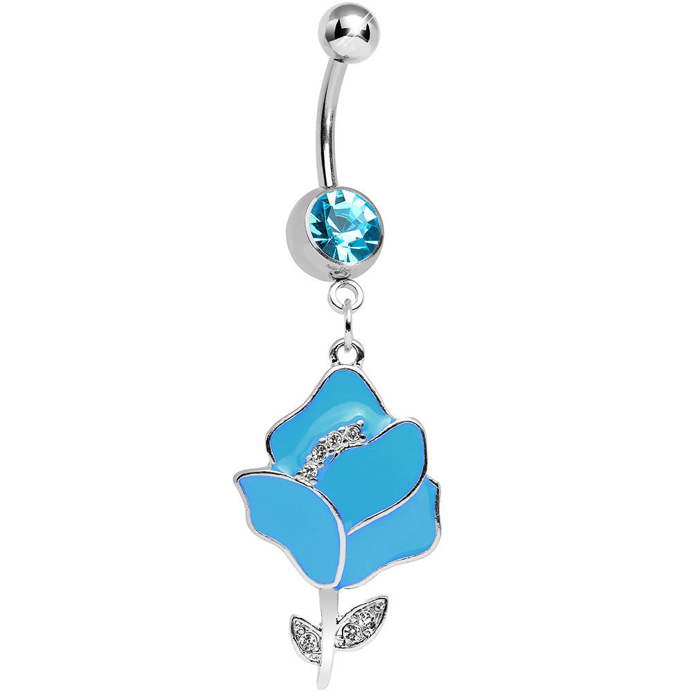BodyCandy Aqua Gem Stainless Steel Blue Opera Flower Dangle Belly Ring — main product shot