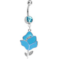 BodyCandy Aqua Gem Stainless Steel Blue Opera Flower Dangle Belly Ring — main product shot