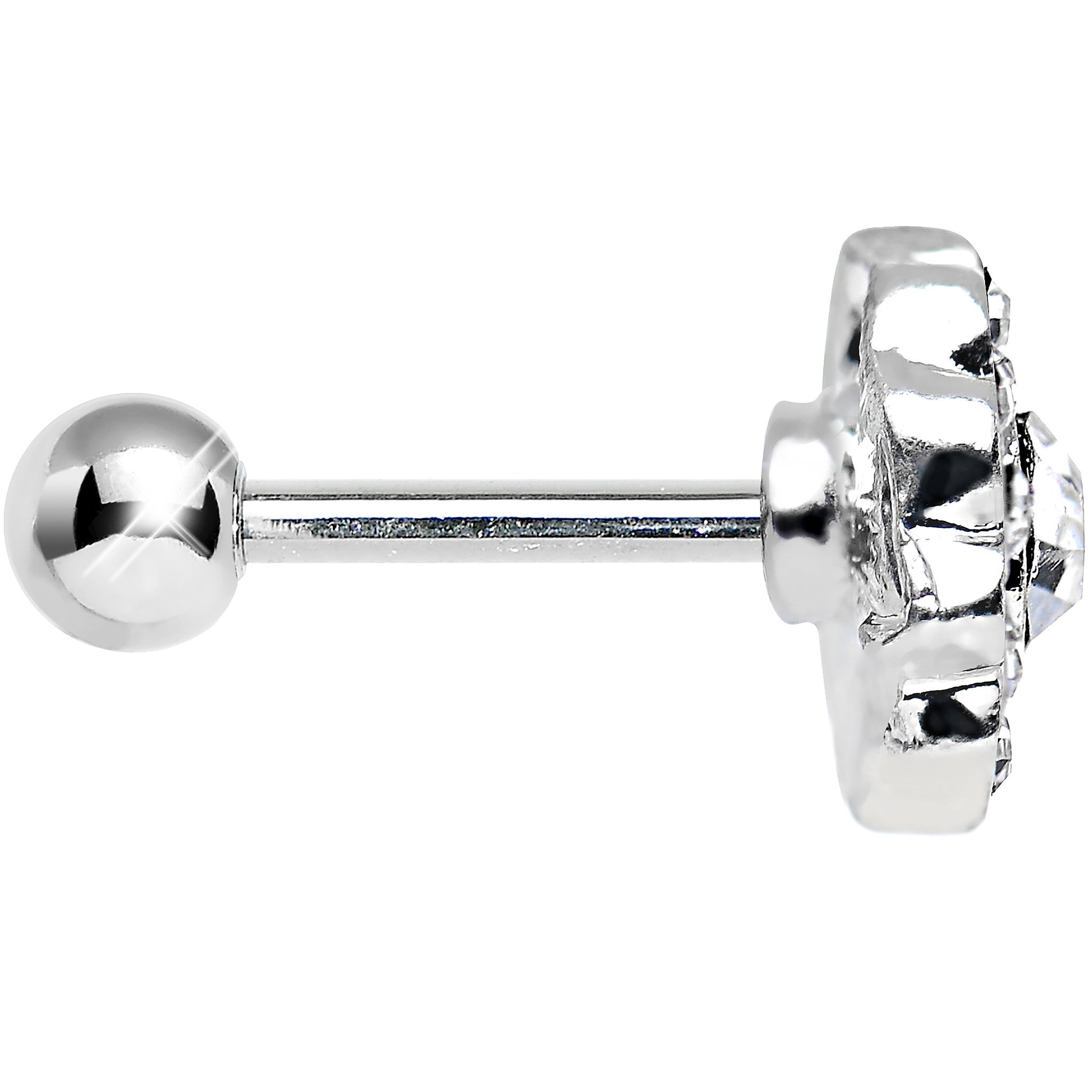 BodyCandy 18G Clear CZ Sparkling Flower Cartilage Tragus Earring — detail close-up