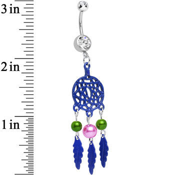 BodyCandy Clear Double CZ Pearly Purple Reverie Dreamcatcher Dangle Belly Ring — detail close-up
