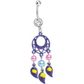 BodyCandy Clear Double CZ Pearly Feathers Purple Dreamcatcher Dangle Belly Ring — main product shot