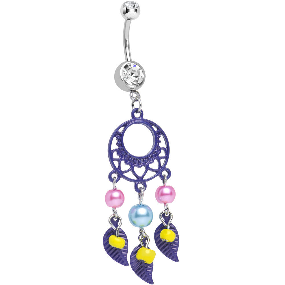 BodyCandy Clear Double CZ Pearly Feathers Purple Dreamcatcher Dangle Belly Ring — main product shot