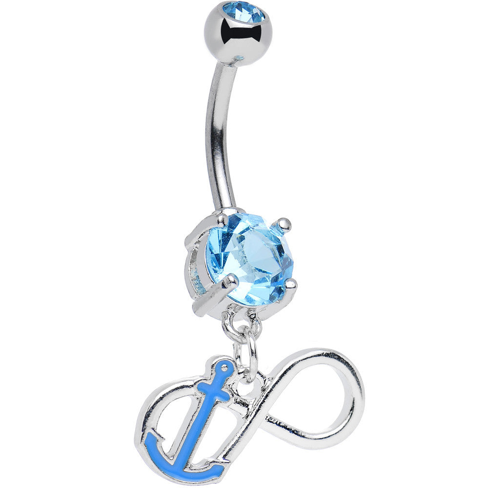 BodyCandy Aqua Double Cubic Zirconia Captain Anchor Infinity Dangle Belly Ring — main product shot