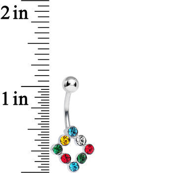 BodyCandy Multicolored Gem Universal Flux Inverse Square Belly Ring — detail close-up
