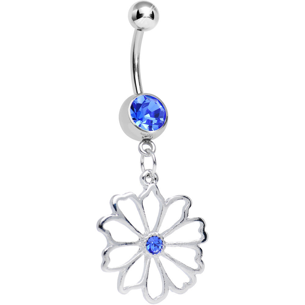 BodyCandy Blue CZ Sunny Season Hollow Flower Dangle Belly Ring — main product shot