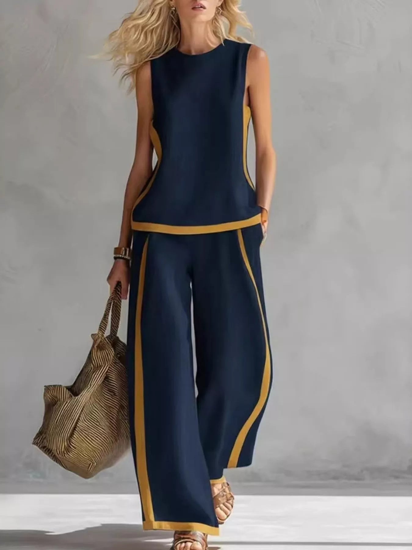 Sleeveless Tank Top and Wide-Leg Pants Set