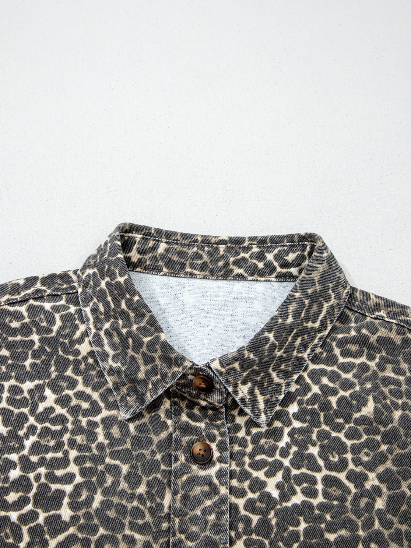 Leopard Print Short Sleeve Denim Shirt