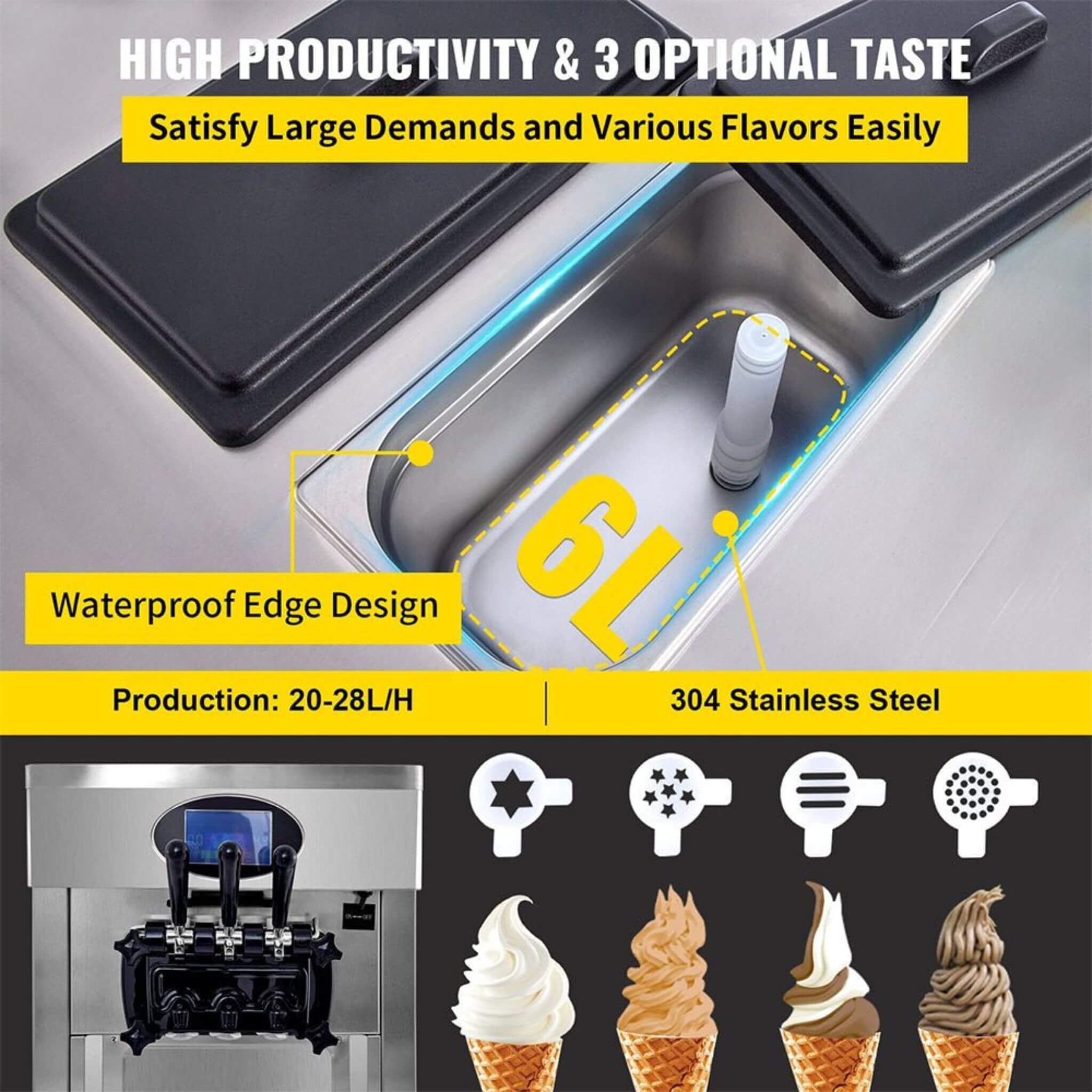53-Inch Freestanding 3-Flavors Commercial Soft Serve Yogurt Ice Cream Machine Maker With Auto Clean (SAK74031) – SAKSBY WHOLE