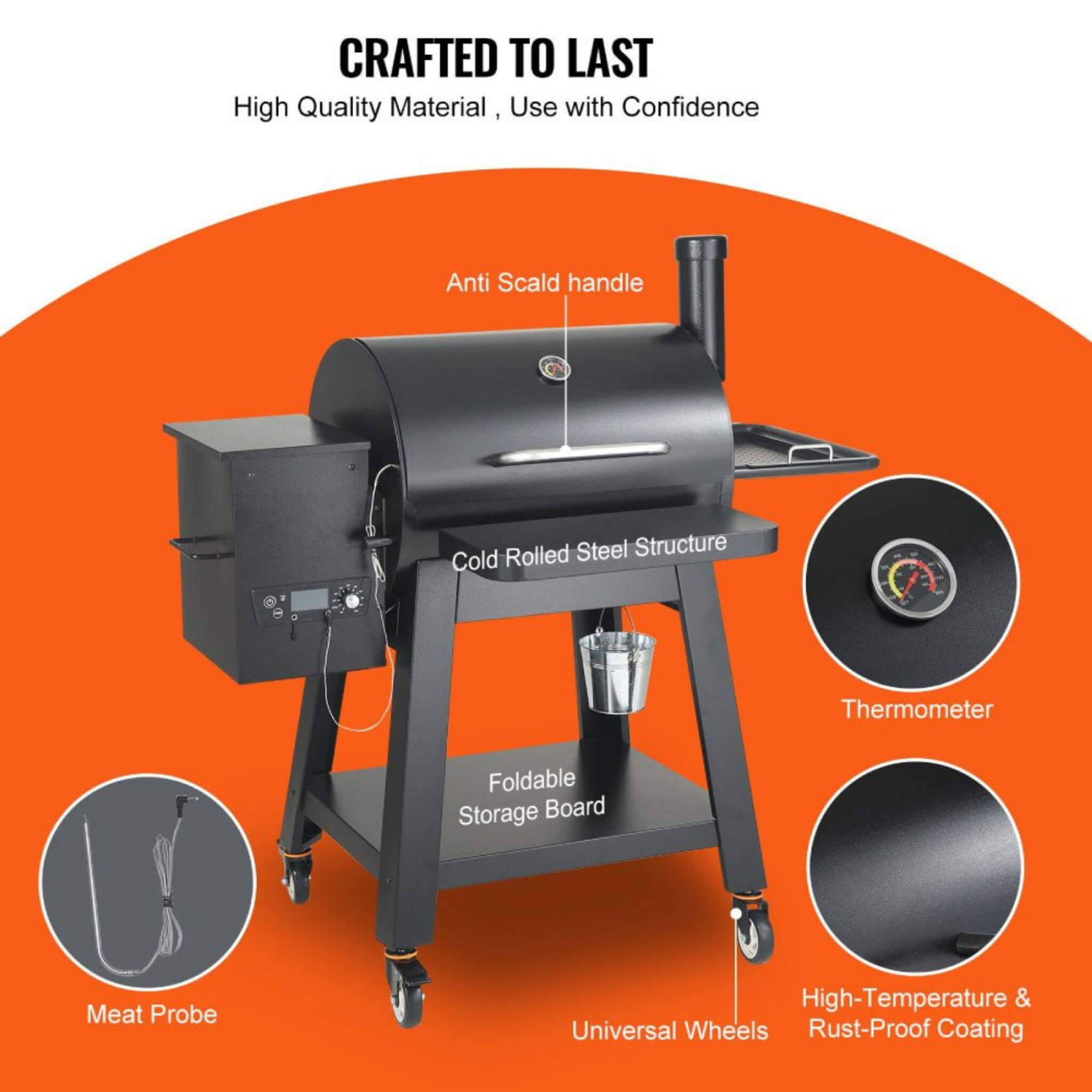 53-Inch Heavy-Duty Portable Wood Pellet BBQ Grill With Cart (SAK93641) – SAKSBY WHOLESALE, view 5