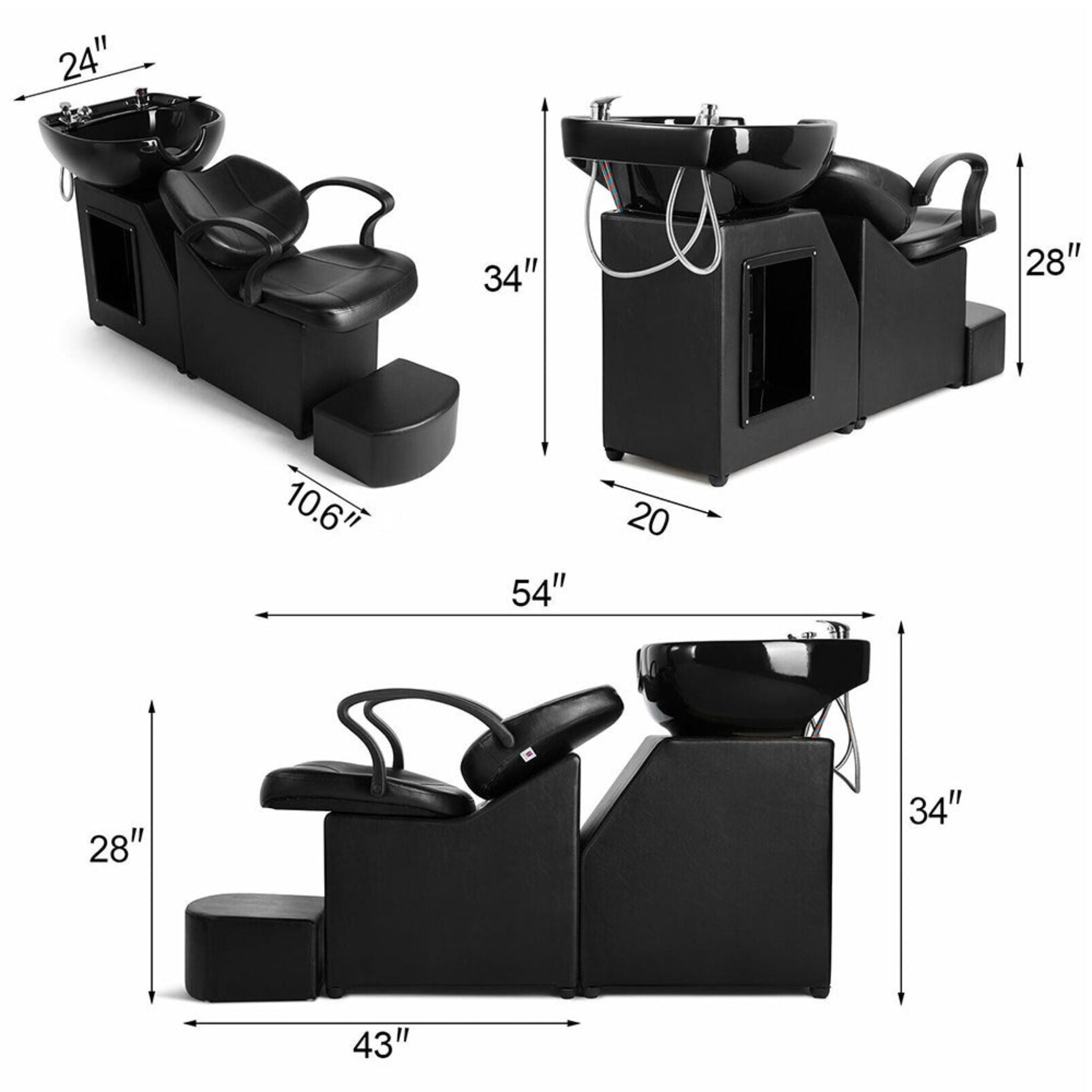 53-Inch Large Premium Salon Barber Backwash Shampoo Chair W/ Bowl, Sink & Footrest (SAK18745) – SAKSBY WHOLESALE, view 12