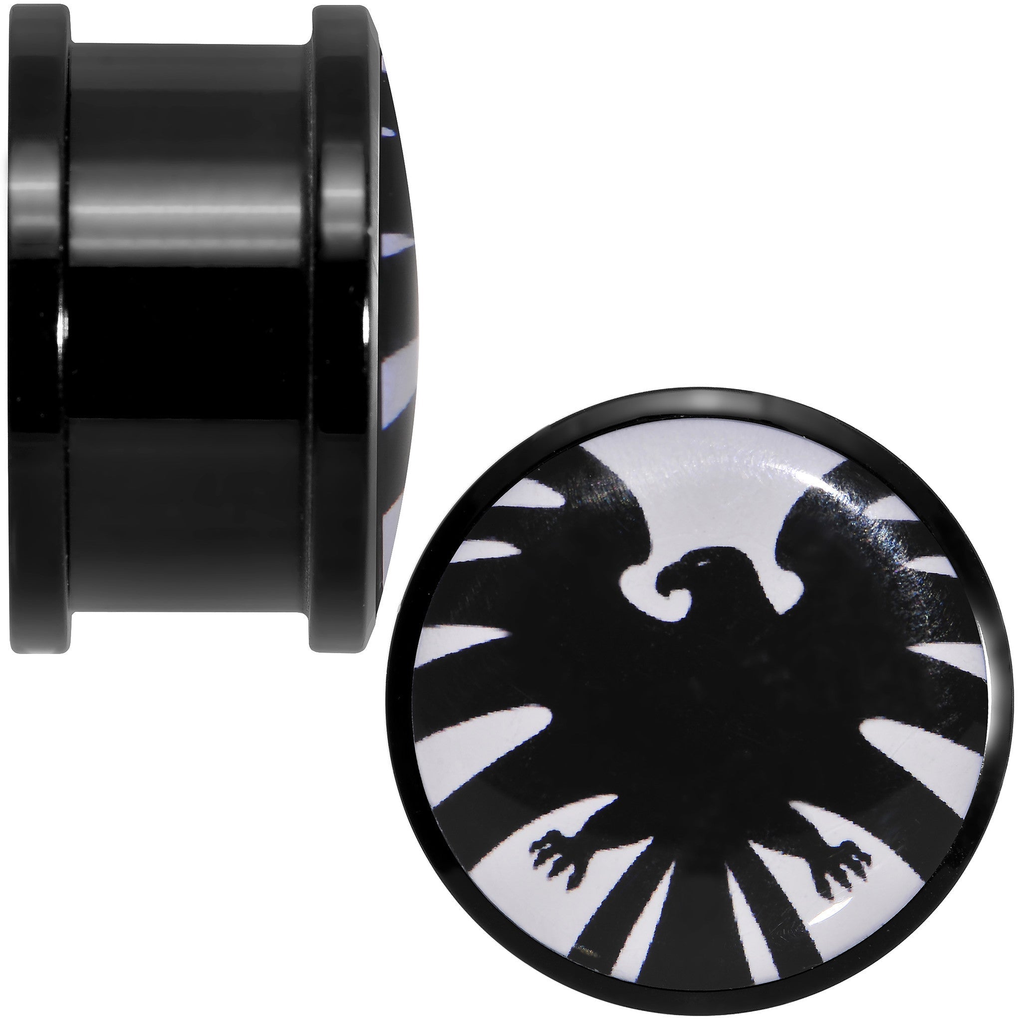 BodyCandy 3/4 Licensed Hawkeye Logo Acrylic Screw Fit Plugs Set — detail close-up