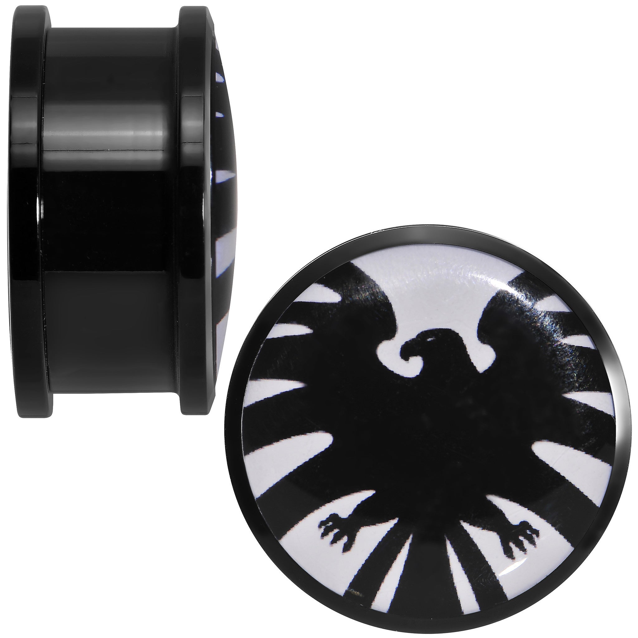 BodyCandy 7/8 Licensed Hawkeye Logo Acrylic Screw Fit Plugs Set — detail close-up