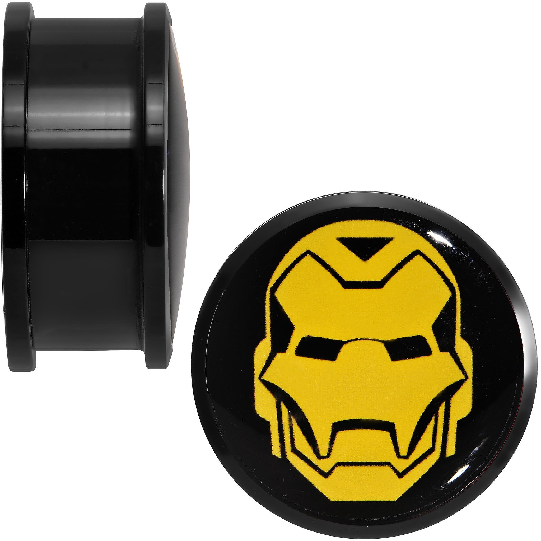 BodyCandy 1 inch Licensed Iron Man Acrylic Screw Fit Plugs Set — detail close-up