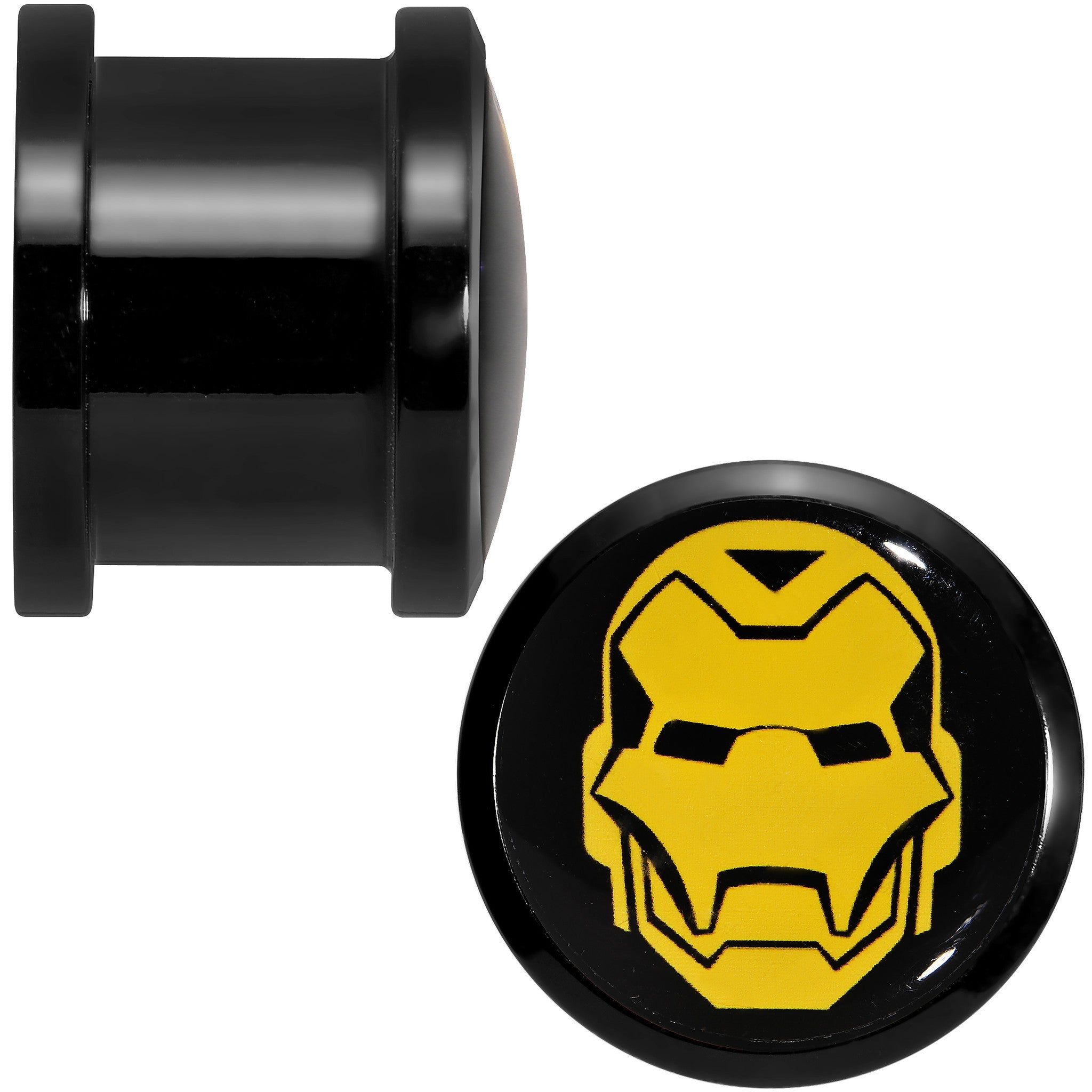 BodyCandy 9/16 Licensed Iron Man Acrylic Screw Fit Plugs Set — detail close-up