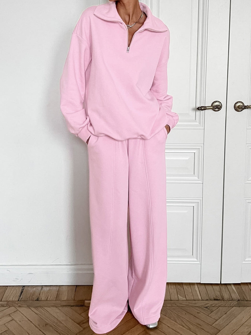 Quarter Zip Long Sleeve Top and Pants Set