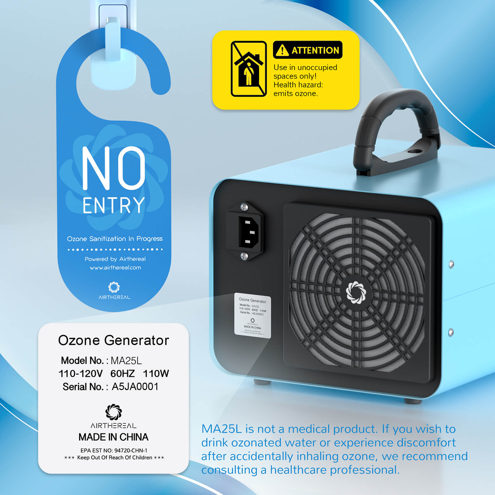 MA25L Dual-Mode Ozone Generator for Air & Water – Airthereal, view 7