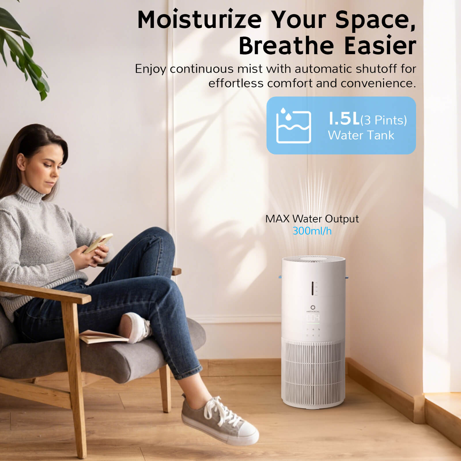 Ethereal Rain AEH300 Air Purifier & Humidifier Combo - European version – Airthereal, view 4