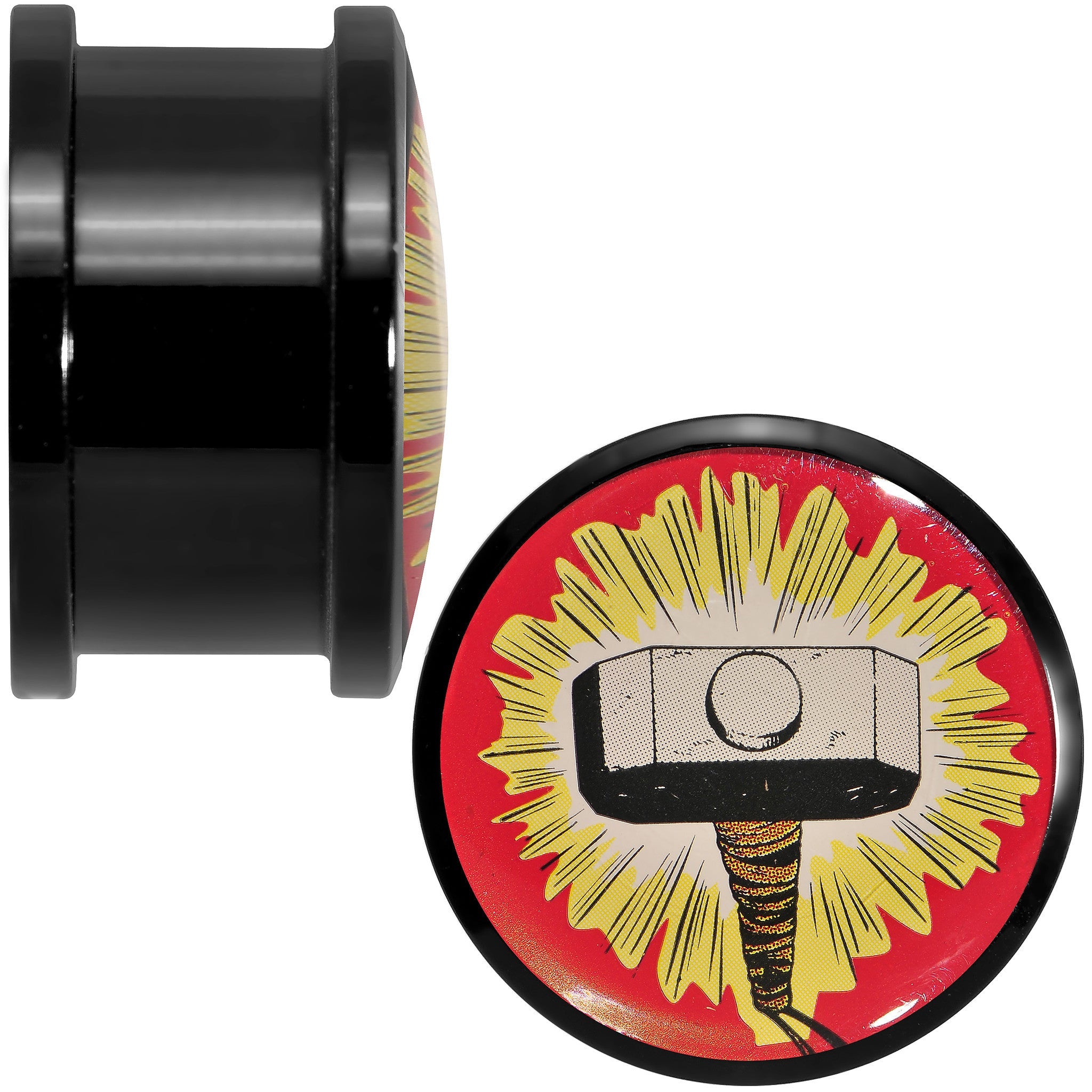 BodyCandy 3/4 Licensed Thor Hammer Logo Acrylic Screw Fit Plugs Set — detail close-up