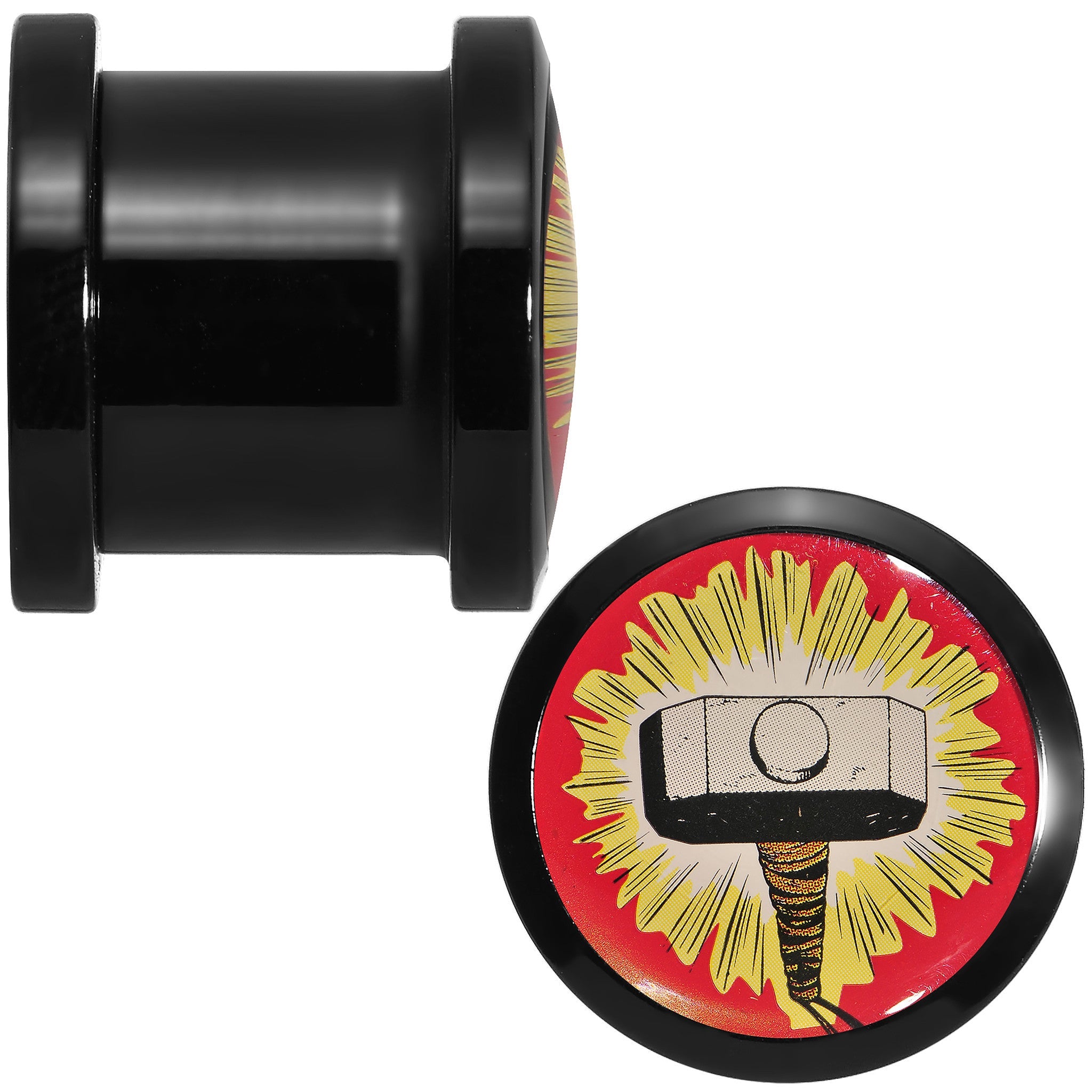 BodyCandy 7/16 Licensed Thor Hammer Logo Acrylic Screw Fit Plugs Set — detail close-up