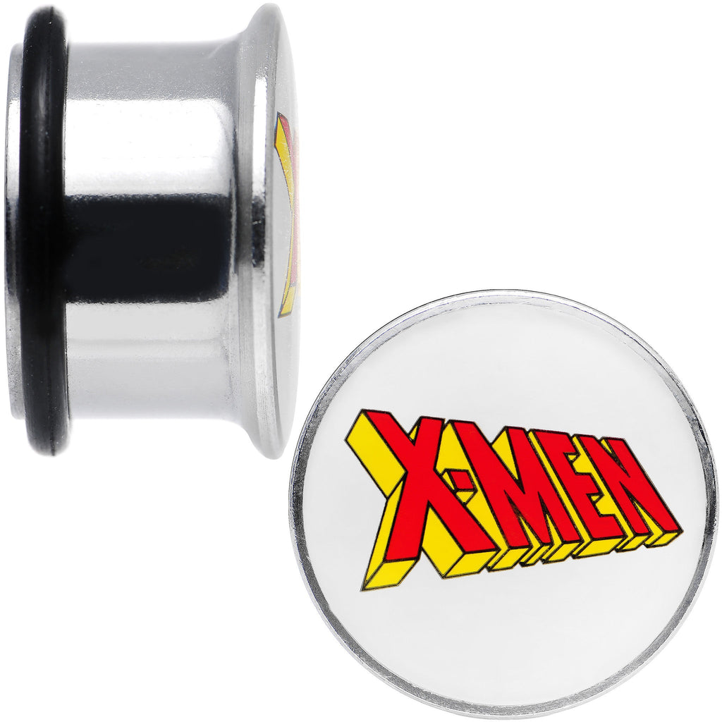 BodyCandy 5/8 Licensed X-Men Single Flare Steel Tunnel Plugs Set — detail close-up