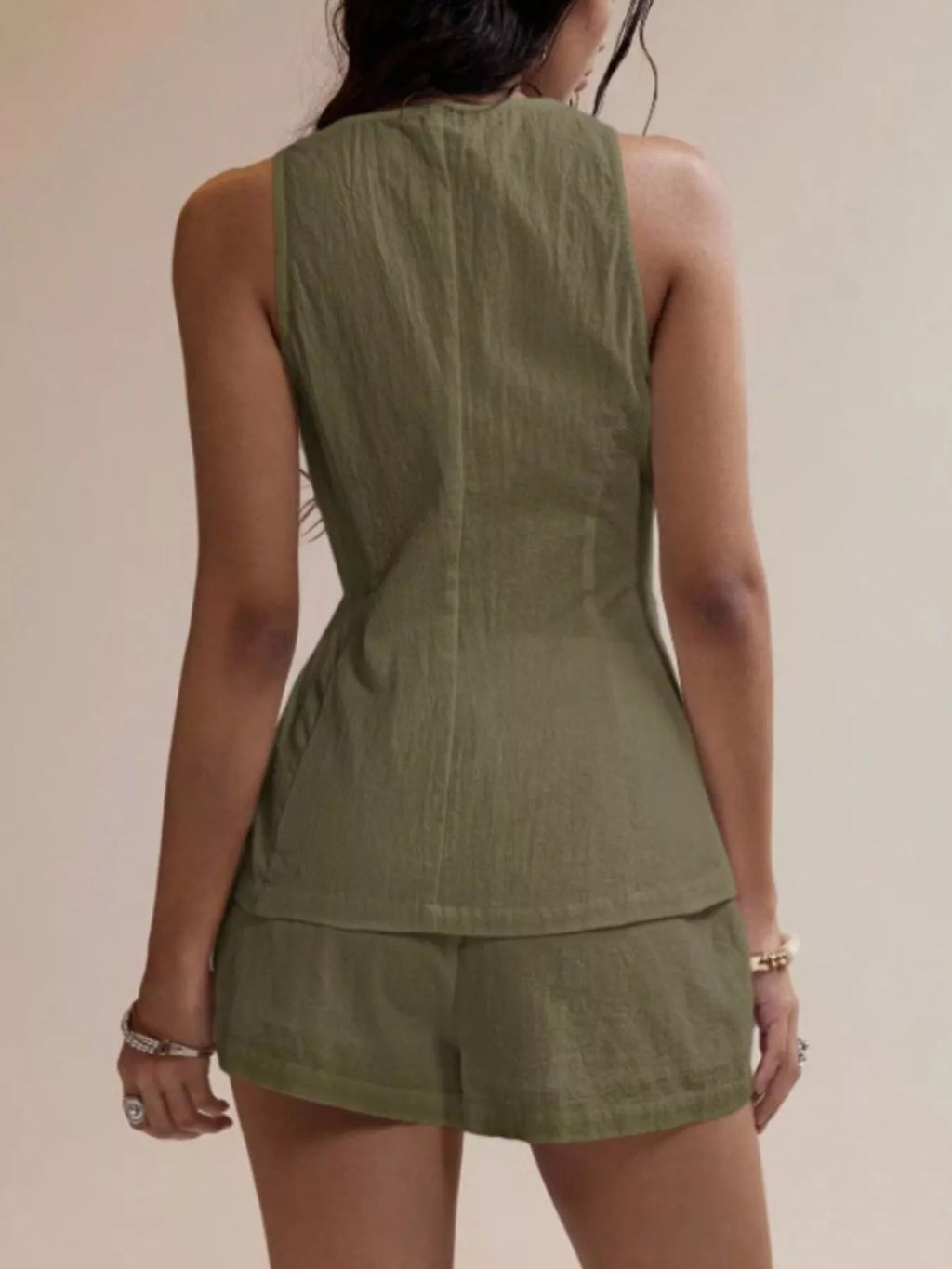 Button-Down Sleeveless Top and Shorts Set