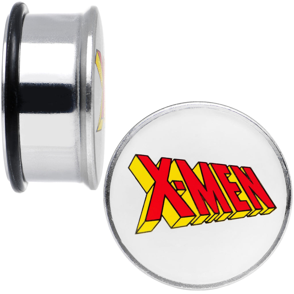 BodyCandy 7/8 Licensed X-Men Single Flare Steel Tunnel Plugs Set — detail close-up