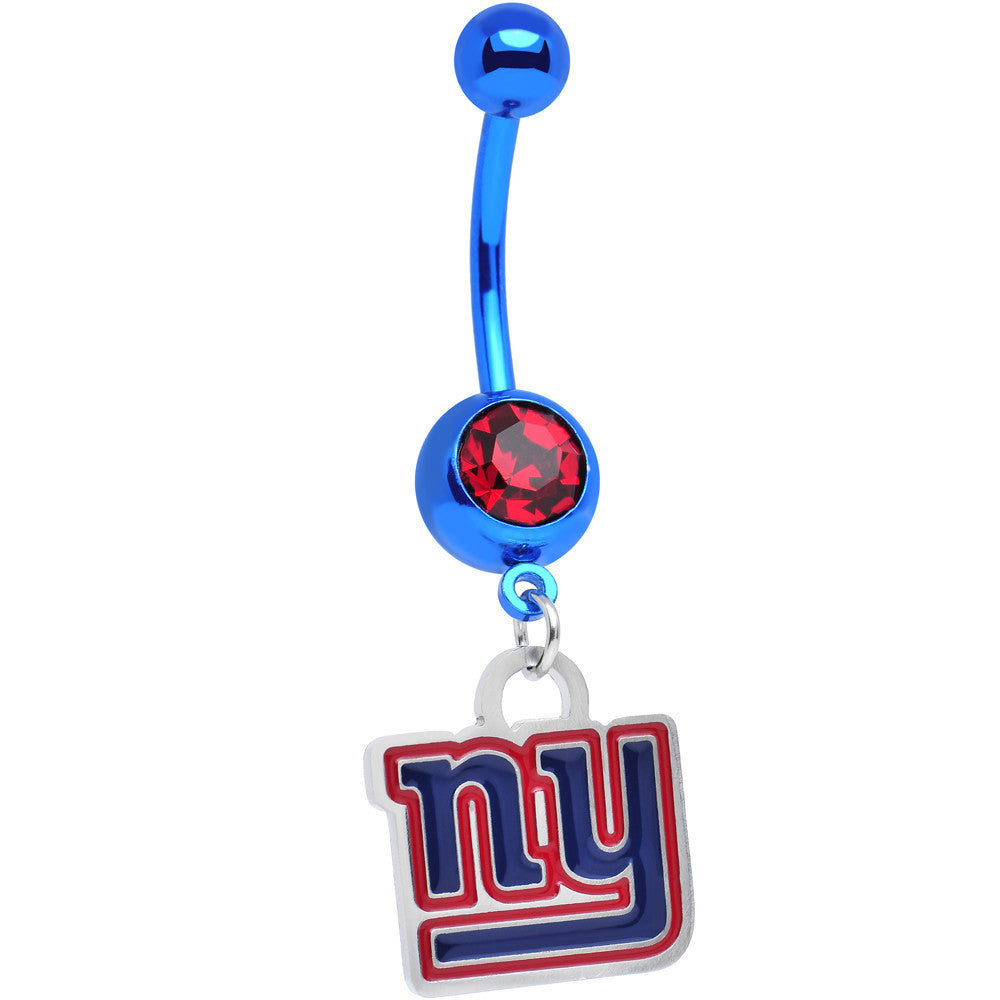BodyCandy Licensed NFL Red Gem Anodized Titanium NY Giants Dangle Belly Button Ring — main product shot