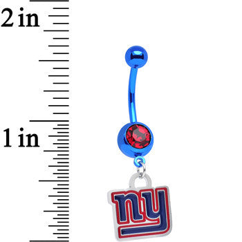 BodyCandy Licensed NFL Red Gem Anodized Titanium NY Giants Dangle Belly Button Ring — detail close-up