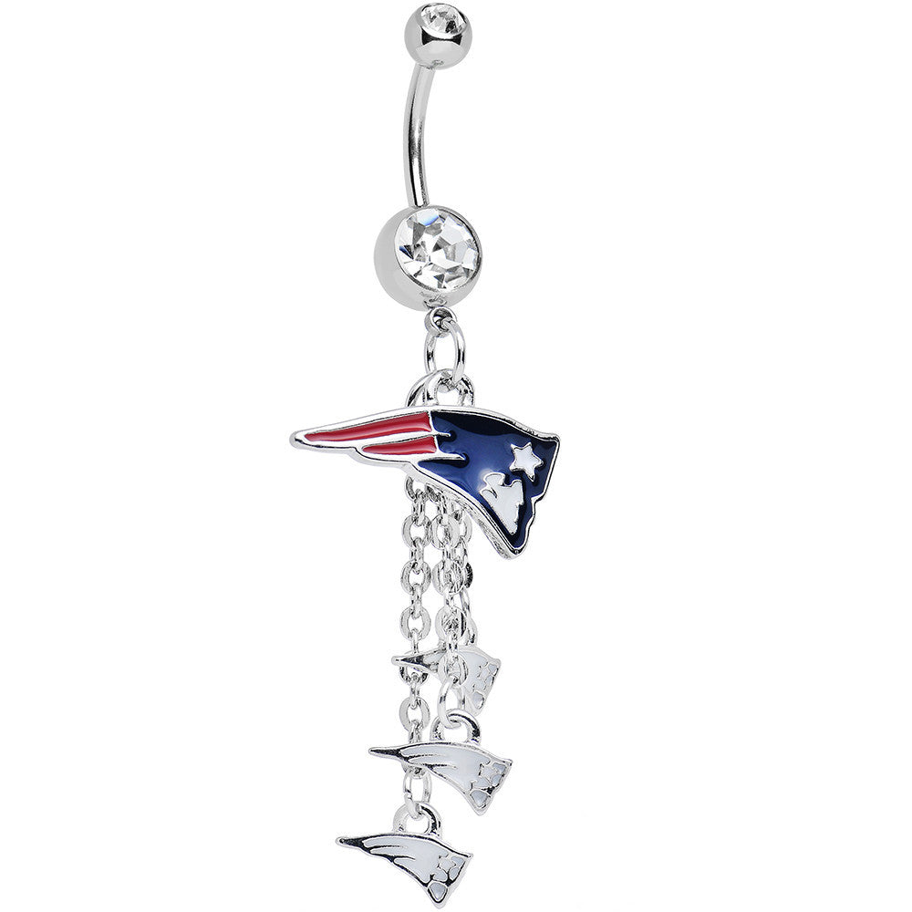 BodyCandy Clear Gem Proud New England Patriots NFL Dangle Belly Ring — main product shot
