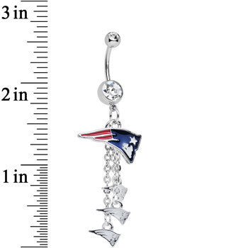 BodyCandy Clear Gem Proud New England Patriots NFL Dangle Belly Ring — detail close-up