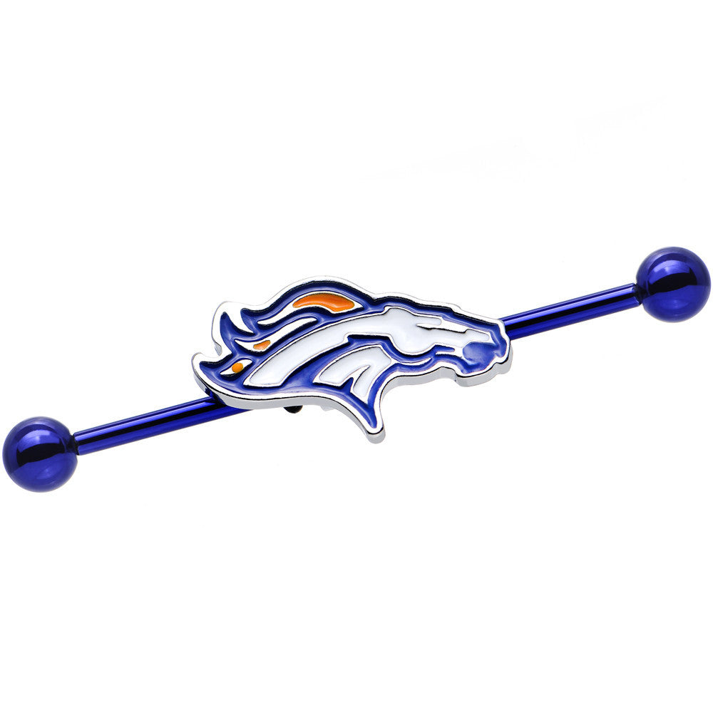BodyCandy Licensed NFL Blue Anodized Denver Broncos Industrial Barbell 38mm — main product shot