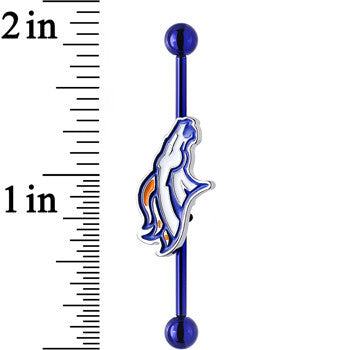 BodyCandy Licensed NFL Blue Anodized Denver Broncos Industrial Barbell 38mm — detail close-up