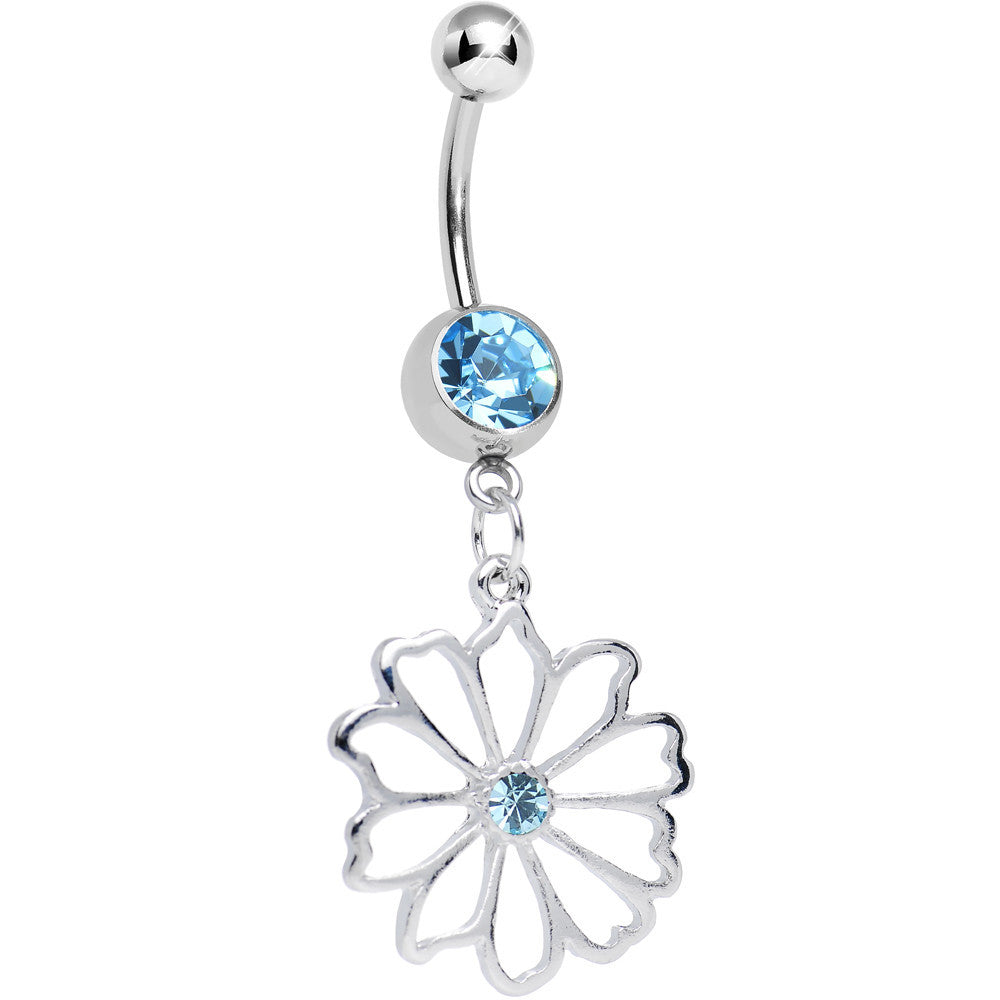 BodyCandy Aqua CZ Sunny Season Hollow Flower Dangle Belly Ring — main product shot