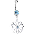 BodyCandy Aqua CZ Sunny Season Hollow Flower Dangle Belly Ring — main product shot