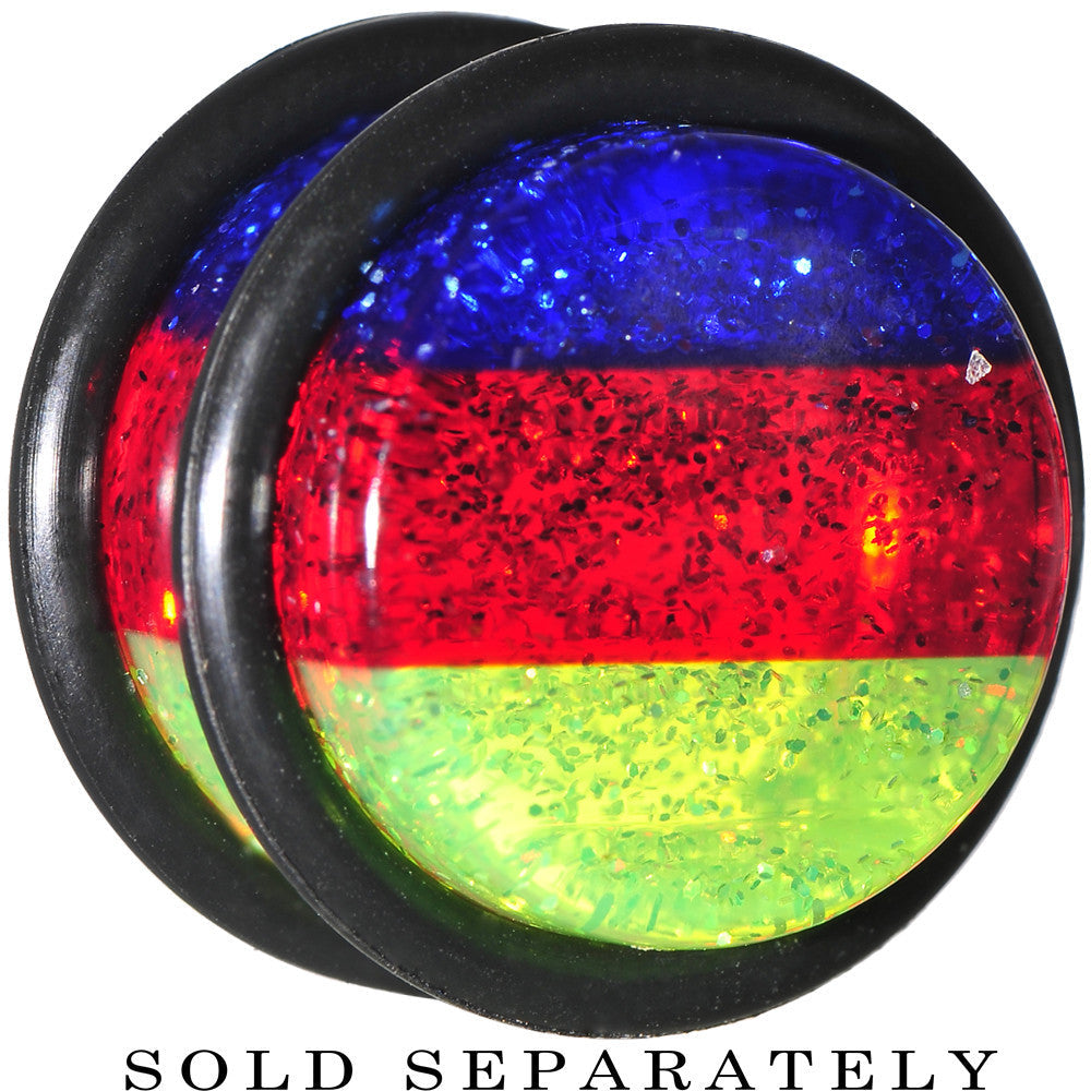 BodyCandy 9/16 Green Red Blue Acrylic Vibrant Glitter Single Flare Plug — main product shot